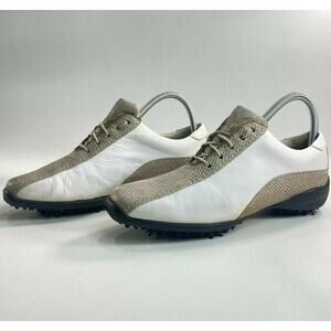 Footjoy LoPro Lace Up Athletic Golf Shoe Womens Size 7 97208 White Tan Leather